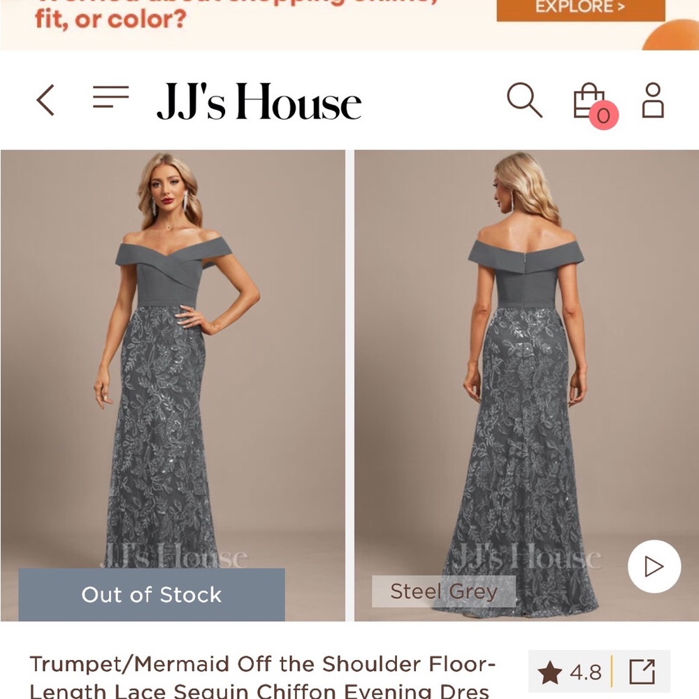 JJ's House Steel Grey Off Shoulder mother of the bride or groom